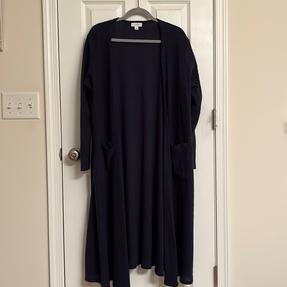 LuLaRoe Blue Waffle Weave Sarah Cardigan Sweater Pockets Polyester-blend 14-16 - Picture 1 of 10